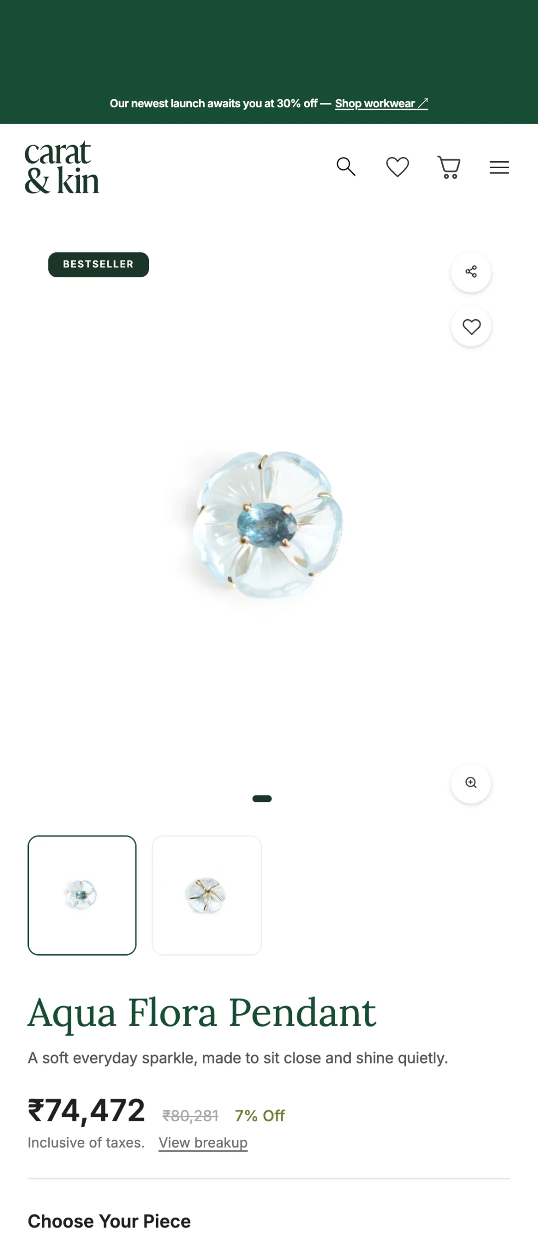 Carat & Kin product page on a phone