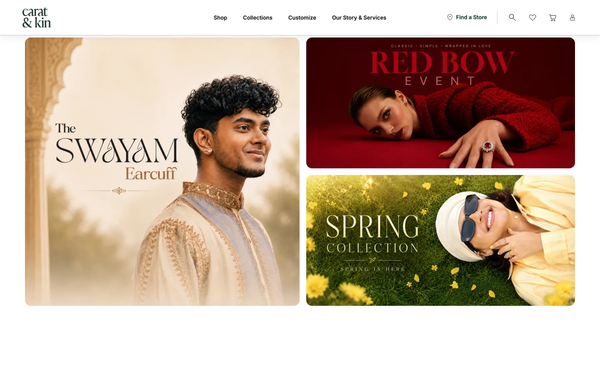 Carat & Kin home page with seasonal collection tiles