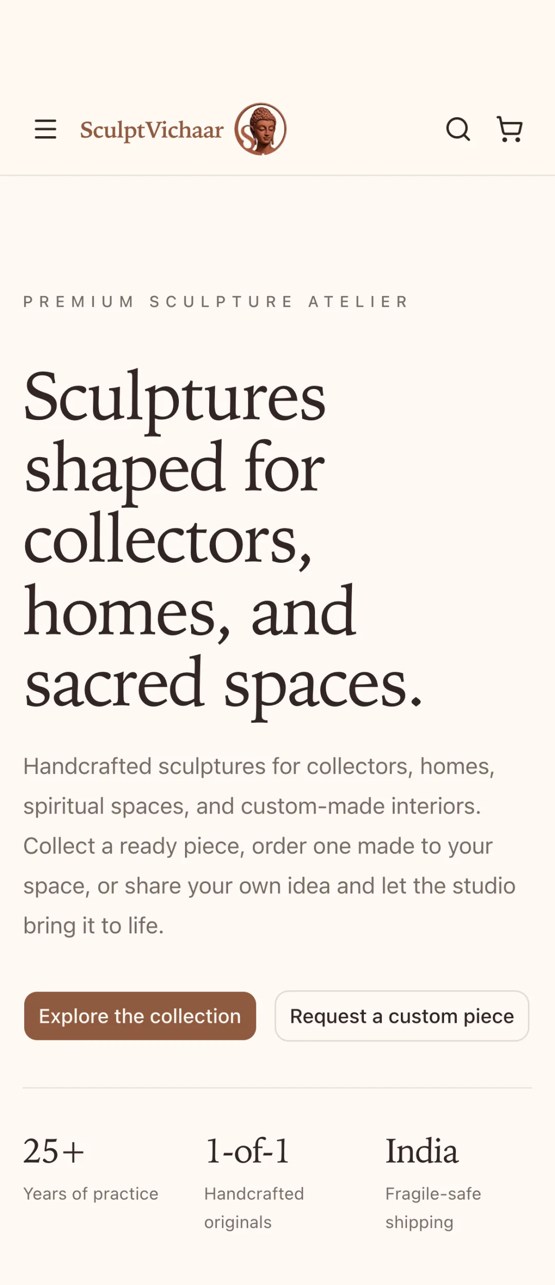 SculptIndia home page on a phone