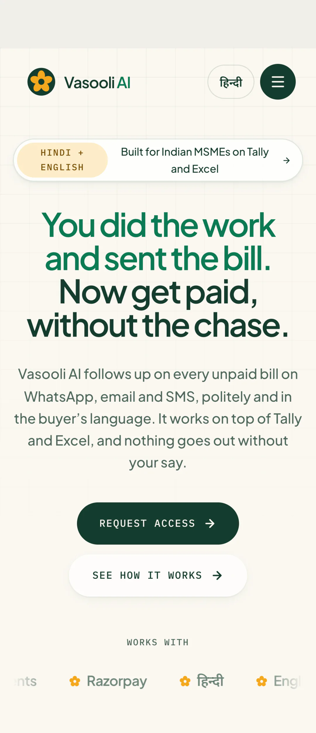 Vasooli AI website home page on a phone