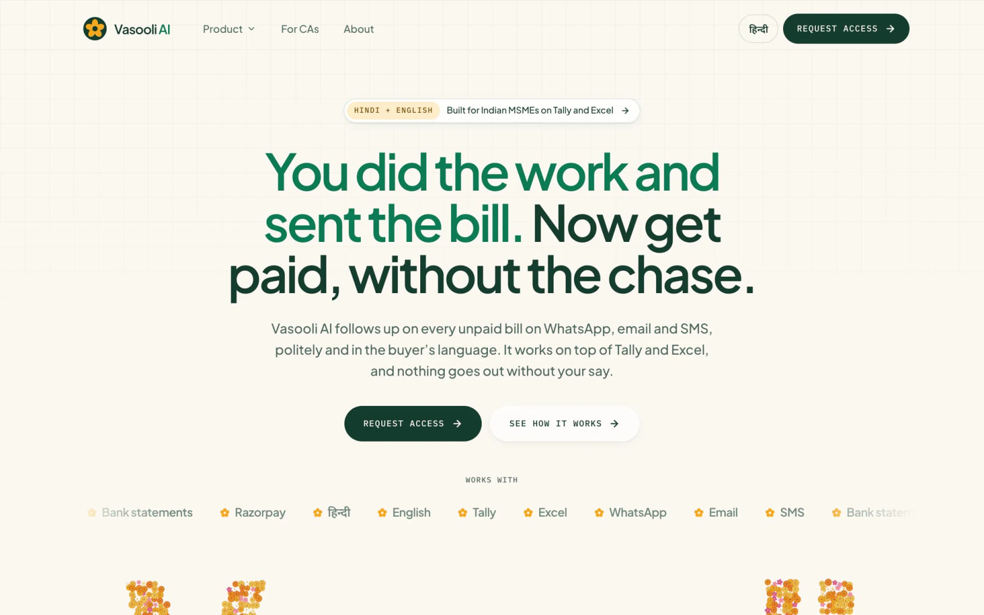 Vasooli AI website home page for MSME payment recovery