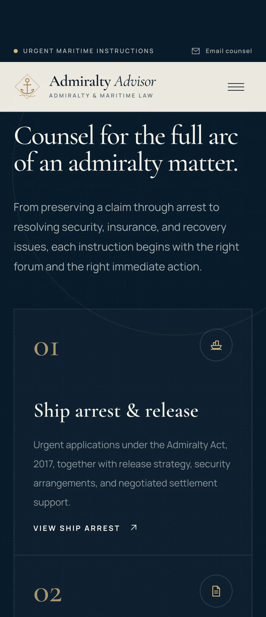 Admiralty Advisor practice areas on a phone