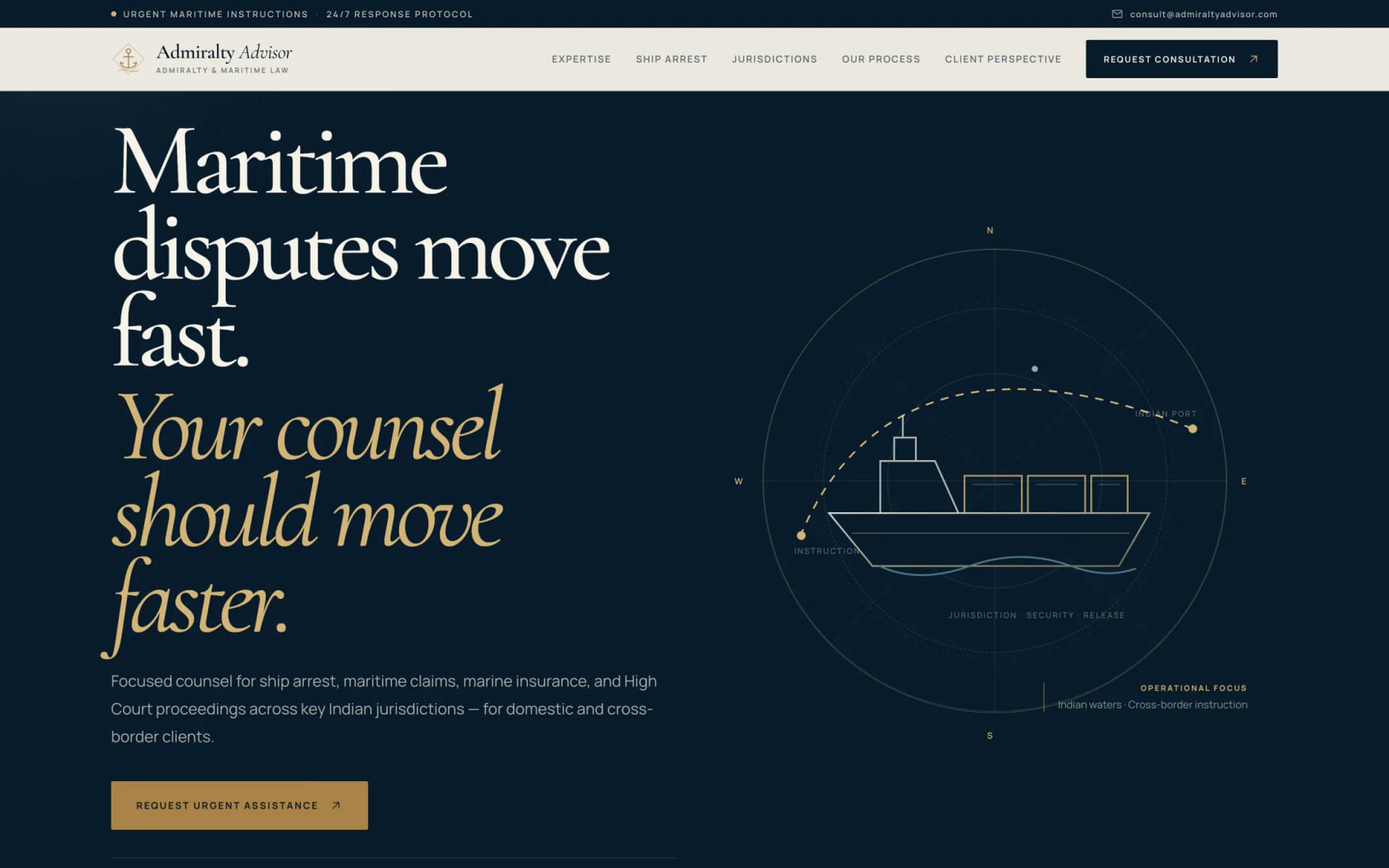 Admiralty Advisor website opening statement on a navy background