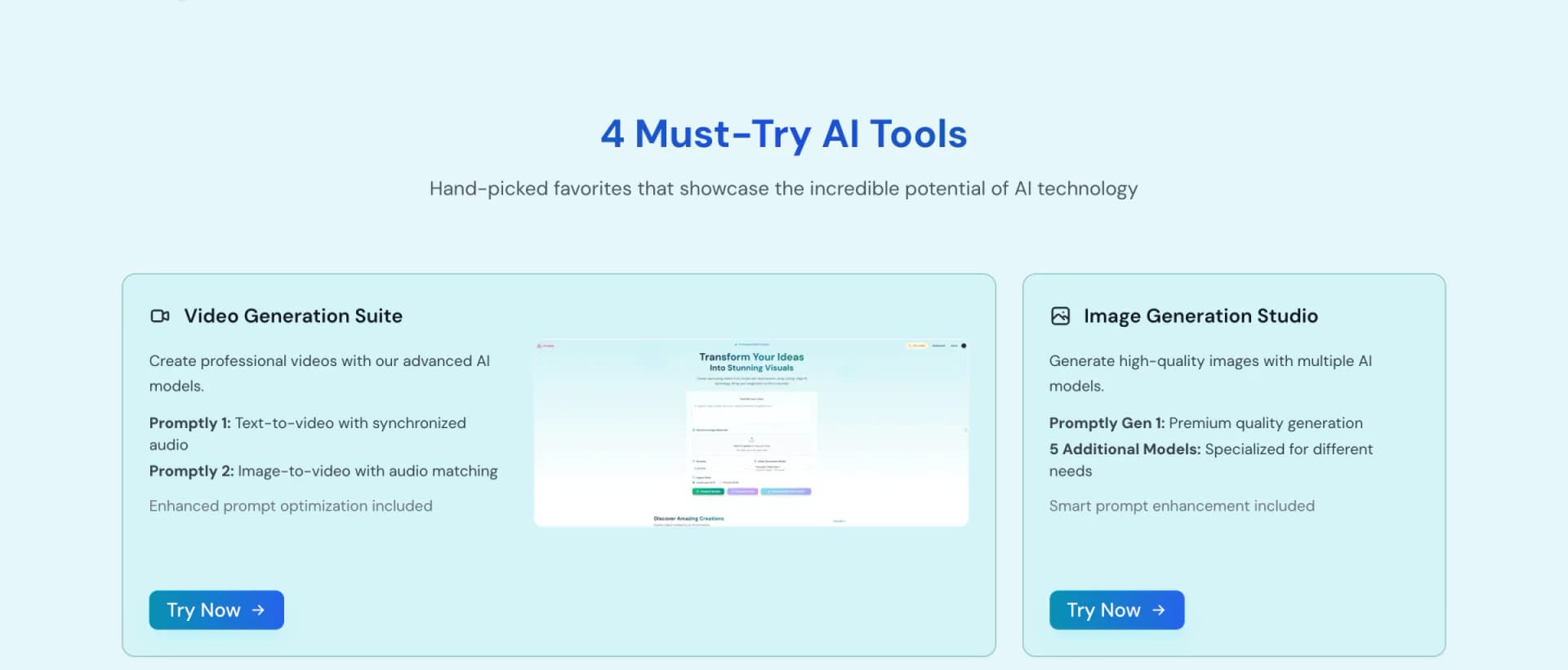 Promptly AI featured video and image generation tools