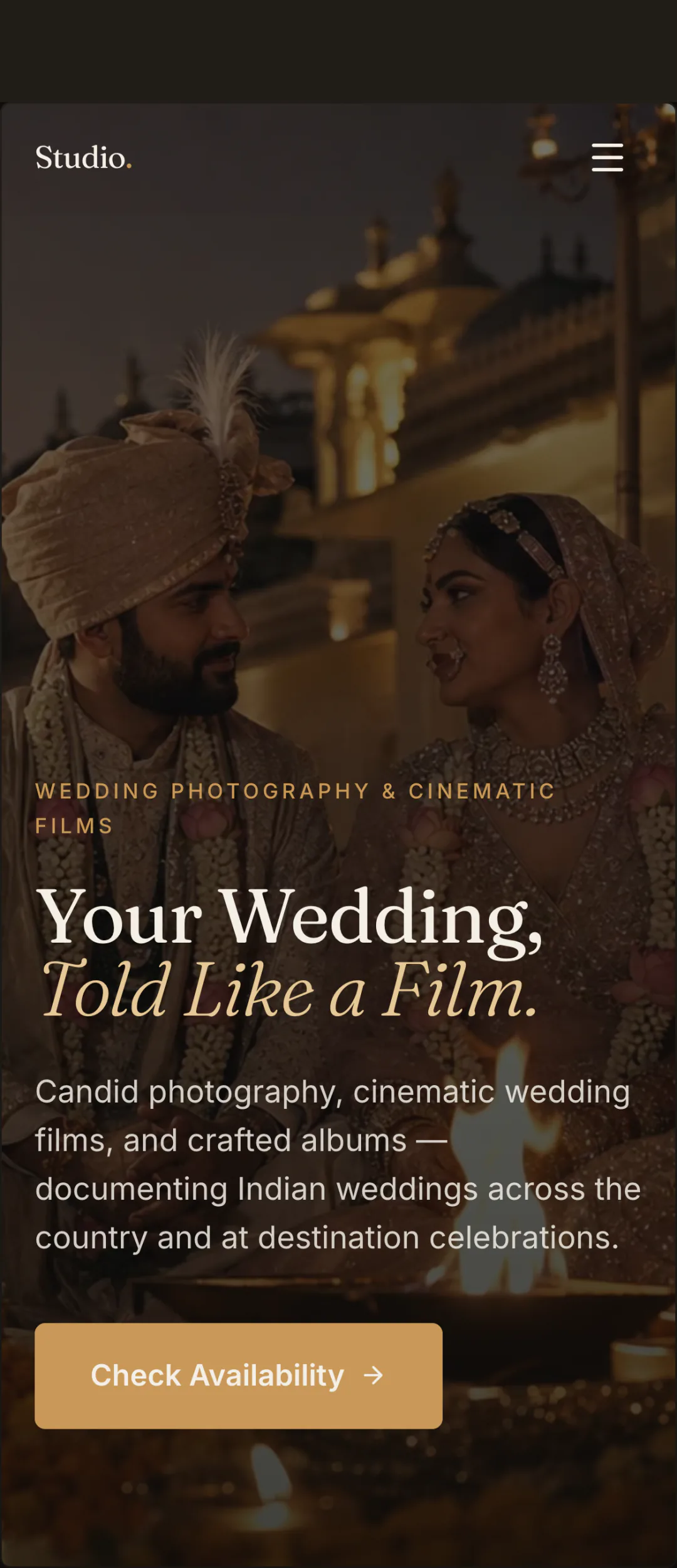 Wedding studio concept home page on a phone