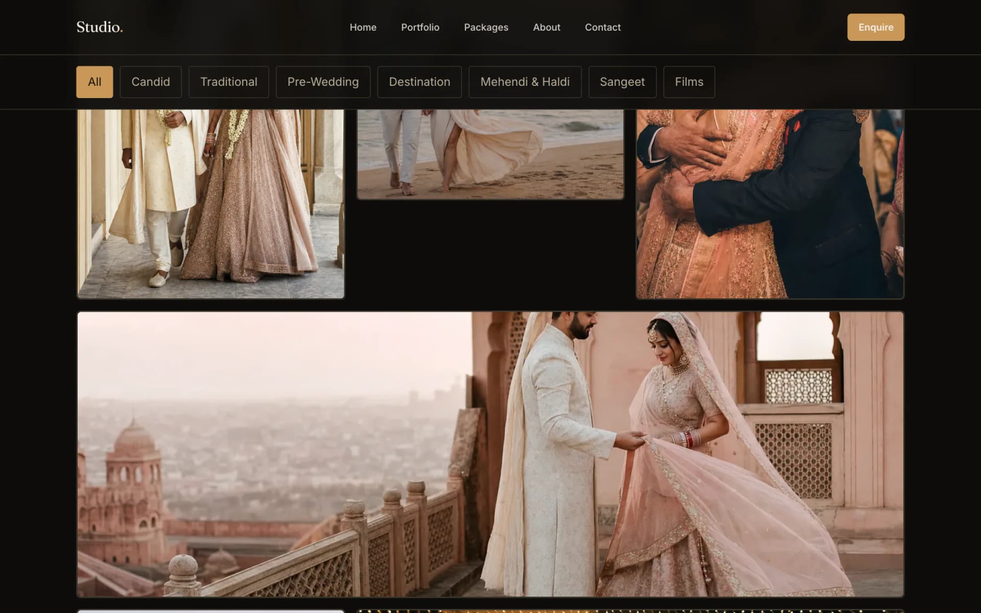 Filterable portfolio grid of wedding photographs